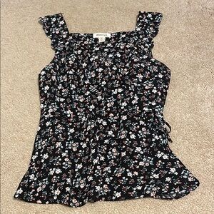 Monteau Black and White Ruffled Sleeveless Blouse